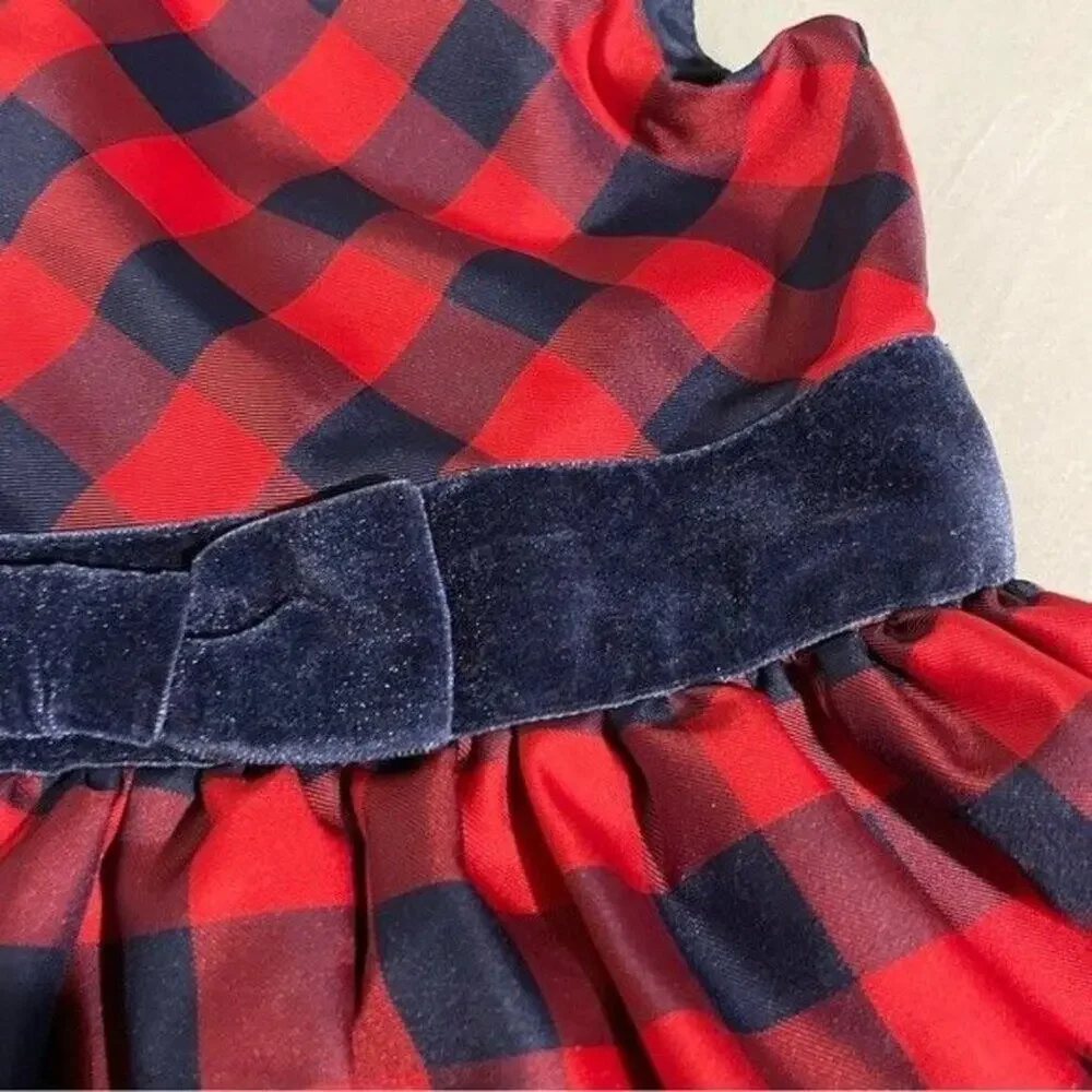 Cat & Jack Dress Girls Size 2T Plaid Red/Navy Velvet Waistband Tulle Lining
